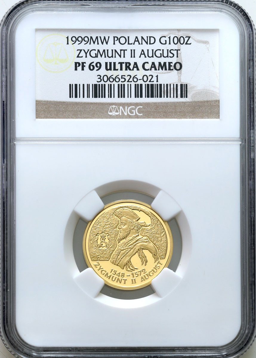 III RP. 100 złotych 1999 Zygmunt II August NGC PF69 ULTRA CAMEO (2 MAX)